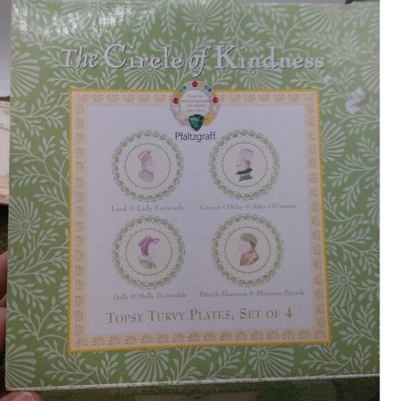 Topsy Turvy Plates Set Of 4 6.25" Pfaltzgraff The Circle Of Kindness Porcelain - Picture 7 of 11